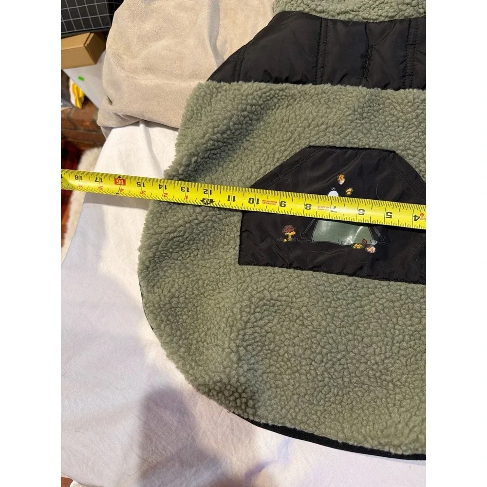 Peanuts Snoopy Camping Scene Green Sherpa Fleece and Puffer Dog‎ Vest Jacket, Me